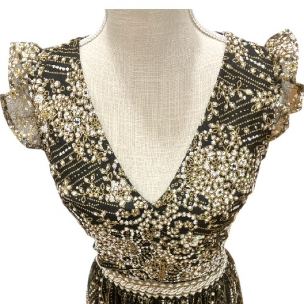 Elegant Black and Gold Art Deco Evening Gown Size M - Picture 3 of 9